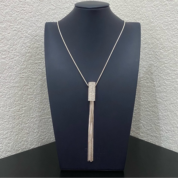 Silver-tone Rhinestones Tassel Chain 28” Long Necklace 33g - Picture 5 of 14